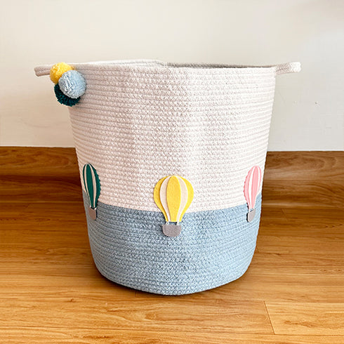 Hot Air Balloons - Blue Rope Personalised Storage Basket
